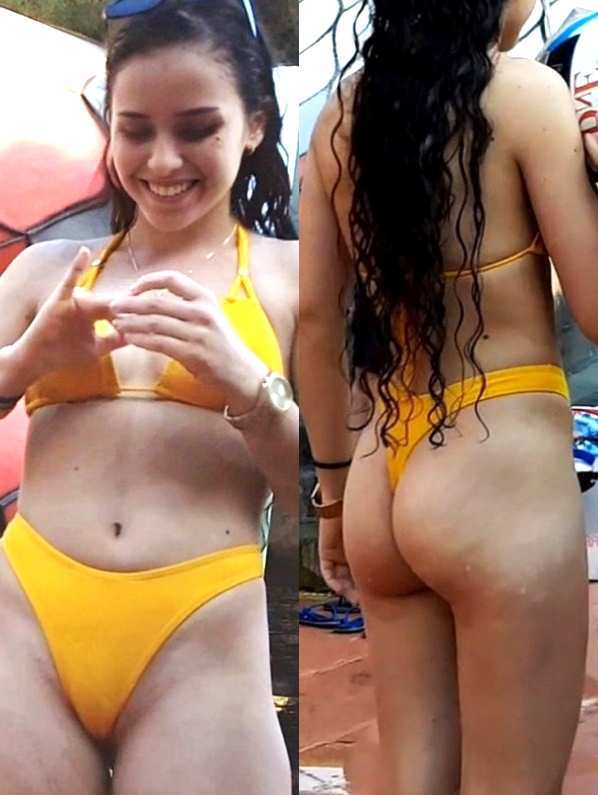 Brunette Teen In Yellow Thong