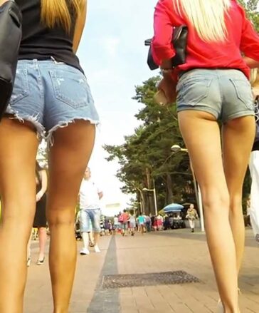 Two Russian Whores In High Heels and Shorts