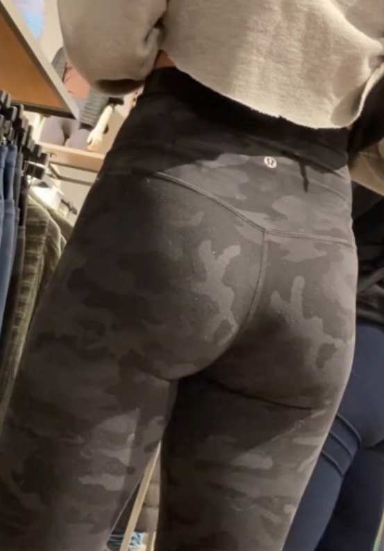 2 Teens In Leggings Shopping