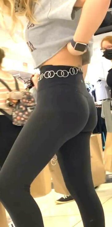 Blonde Teen In Leggings Shopping