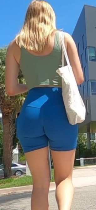 Blue Shorts Girl Going To The Gym