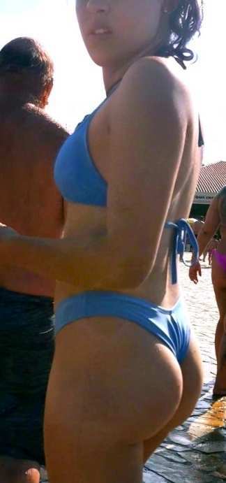 Blue Thong Brunette Bubble Ass