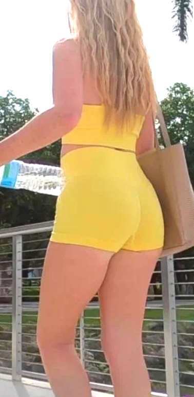 Yellow Shorts Hottie Going To The Gym