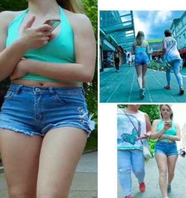 Braless Teen In Denim Shorts