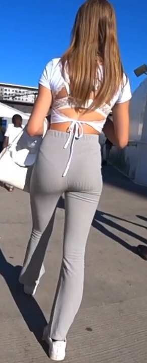 Following a Sexy French Girl In Grey Leggings