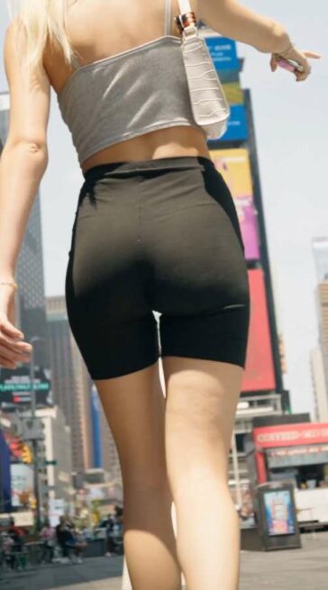 Slim Blonde In Biker Shorts