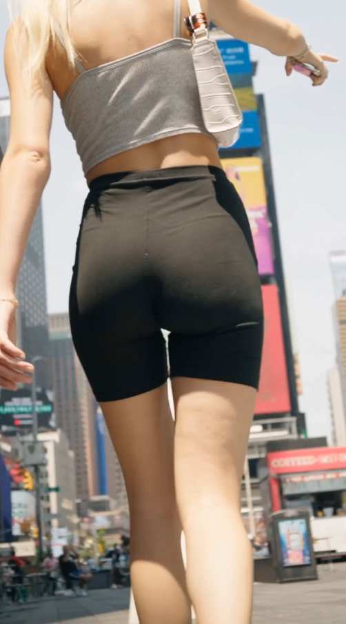 Slim Blonde In Biker Shorts