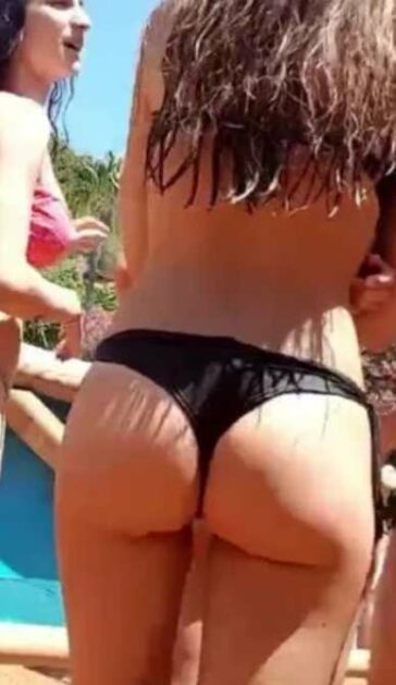 Cute Ass Bikini Teen In Black Thong