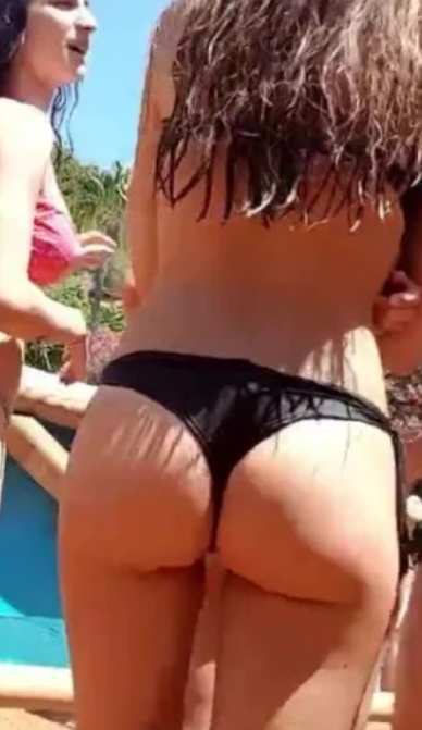 Cute Ass Bikini Teen In Black Thong