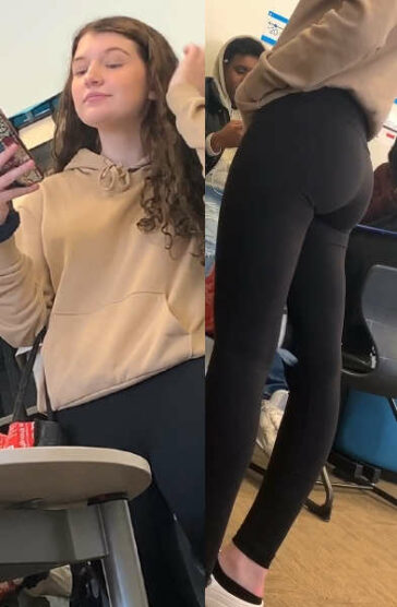 Sexy Classmate Teen In Black Leggings