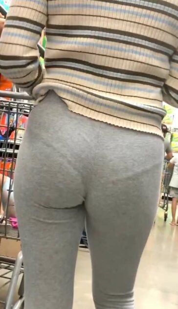 VPL Grey Leggings Candid Teen