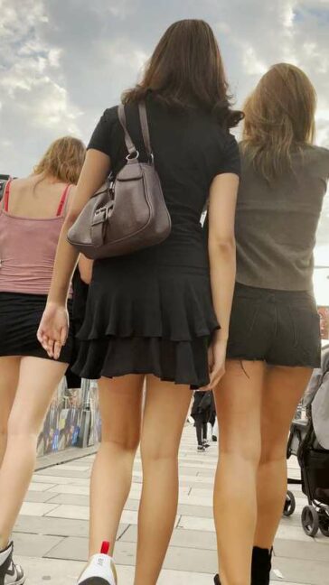 Following Candid Teen Trio