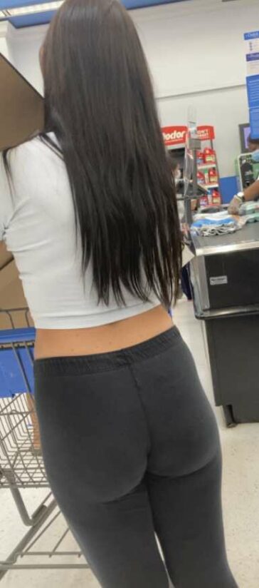 Long Hair Brunette In Black Leggings Candid Ass
