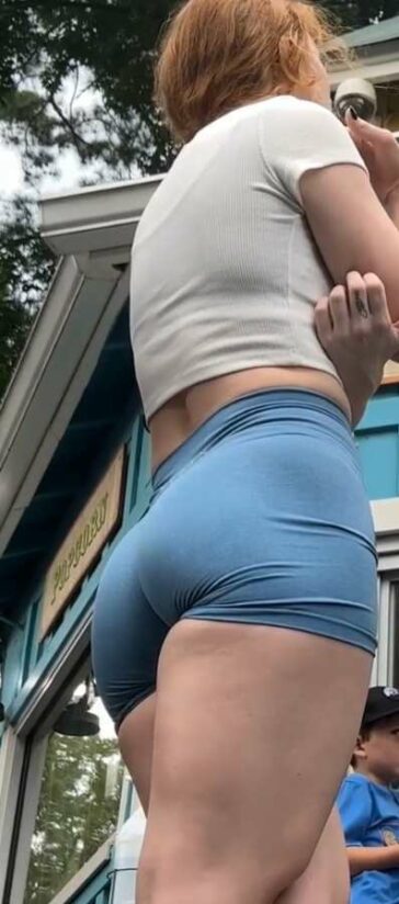 Thick Ass Redhead Teen In Blue Shorts