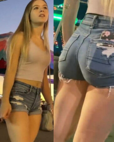 Candid Teen Duo In Denim Shorts Showing Off
