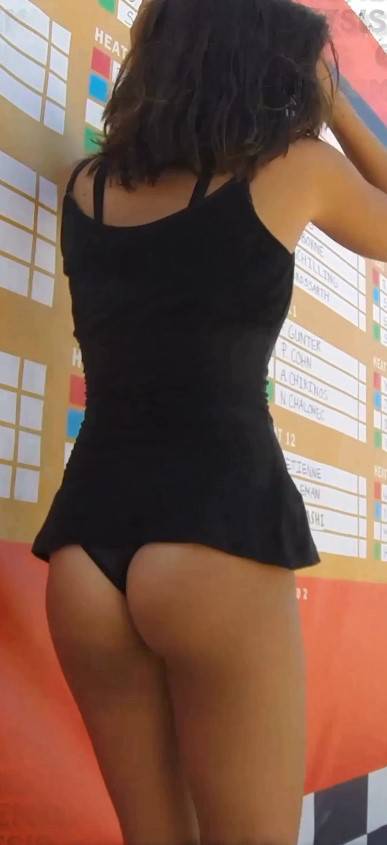 Brunette Teen In Black Thong Candid Ass