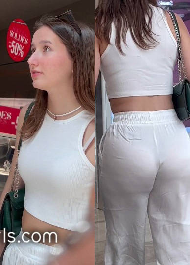 Candid Teen In White See Thru Pants