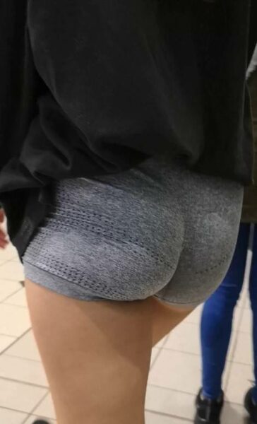 Chasing Brunette Teen In Grey Shorts