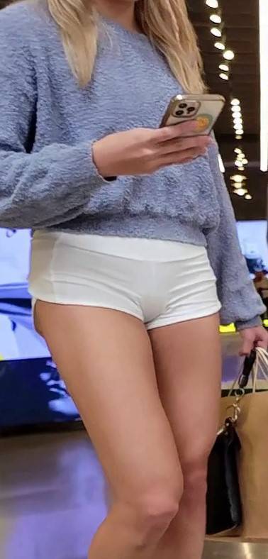 White Shorts Blonde Candid Cameltoe and VPL