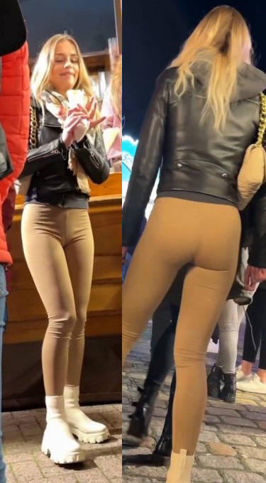 Long Legs Blonde Cameltoe and Candid Leggings