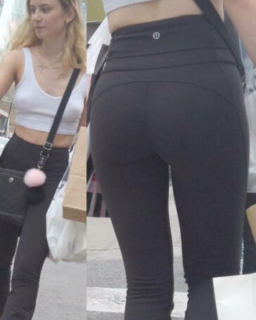 Lulu Leggings Blonde Girl In Braless Top