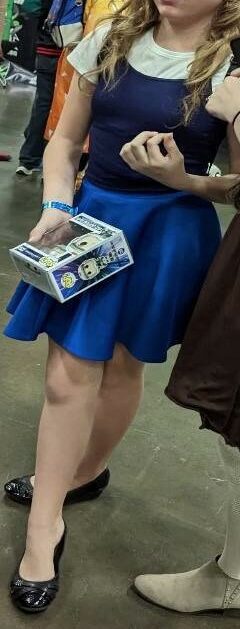 Upskirting Young Teen In Blue Skirt