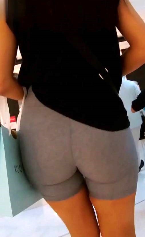 Fantastic Ass Brunette In Grey Shorts