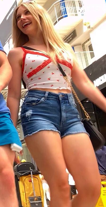 Good Shape Blonde In Denim Shorts Candid Ass