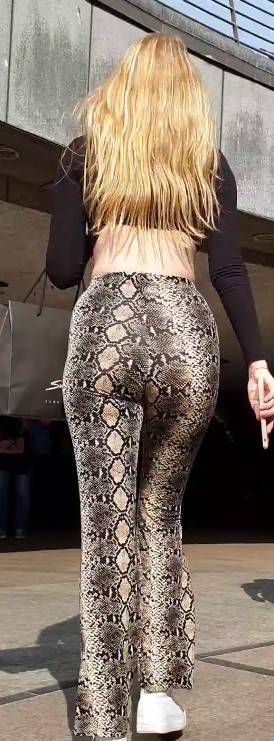 Swedish Blonde In Snake Skin Leggings