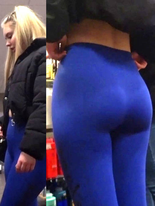 UK Teen In Blue Leggings Candid Ass
