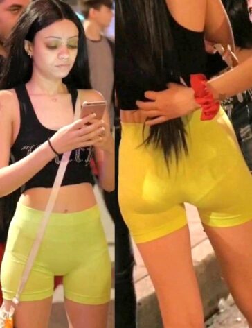 Beautiful Brunette Teen In Yellow Shorts VPL