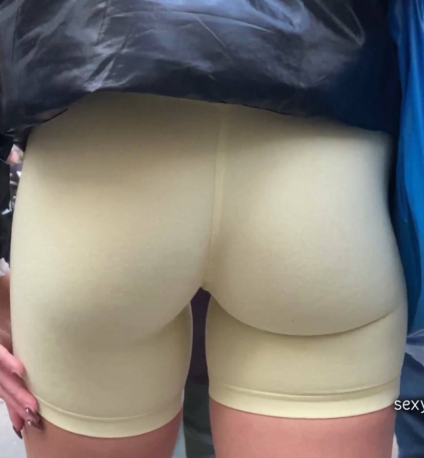 Yellow Biker Shorts Candid Ass Babe