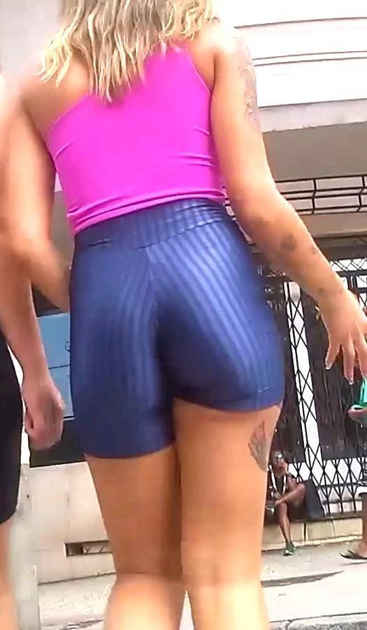 Shiny Shorts Blonde Creepshot Ass