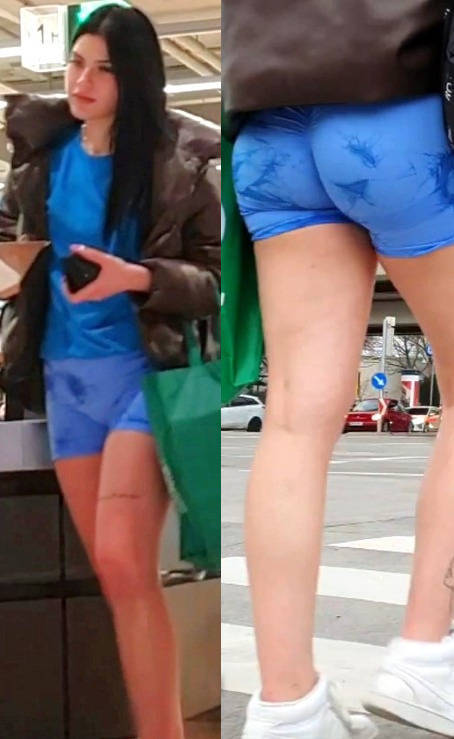 Blue Shorts Brunette Teen Candid Ass
