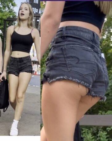 Skinny Teen In Black Shorts Candid Ass