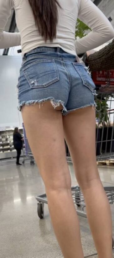 Brunette Hottie In Denim Shorts