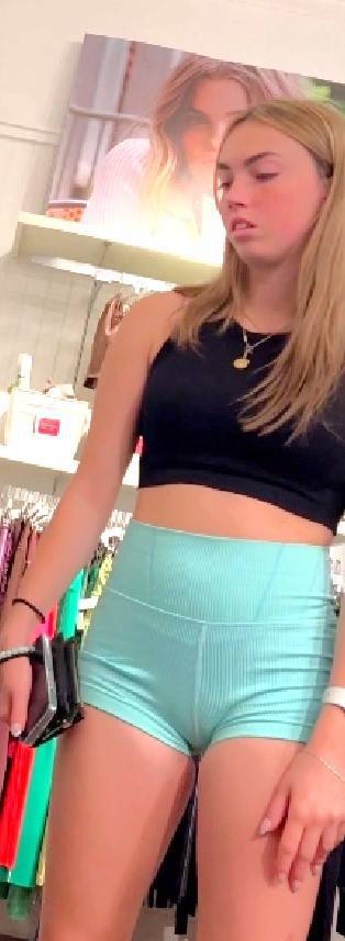 Candid Teen Goddess In Green Shorts