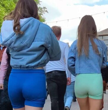 Following Two Teens In Spanex Shorts With VTL