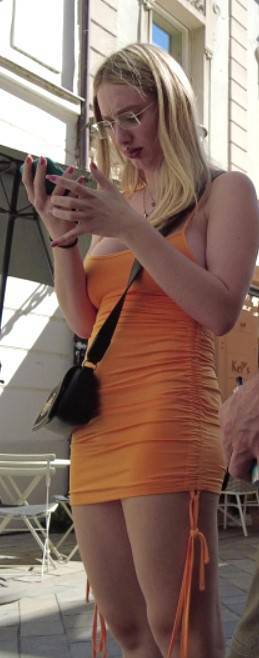 Blonde Tourist In Tight Dress