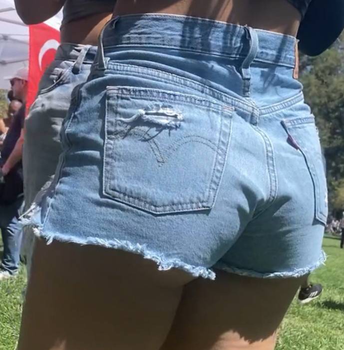 Cute Ass Brunette Teen In Denim Shorts