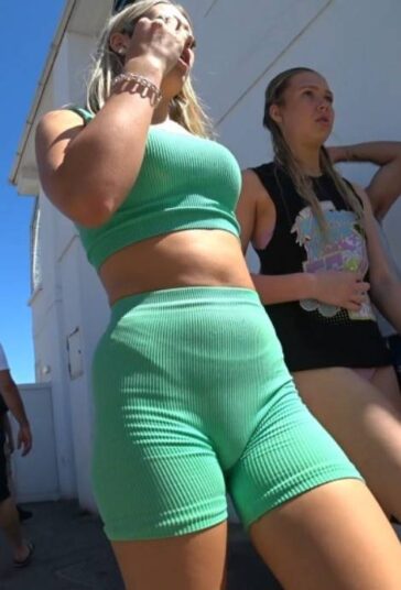 Green Outfit Hottie Showing Thong Lines