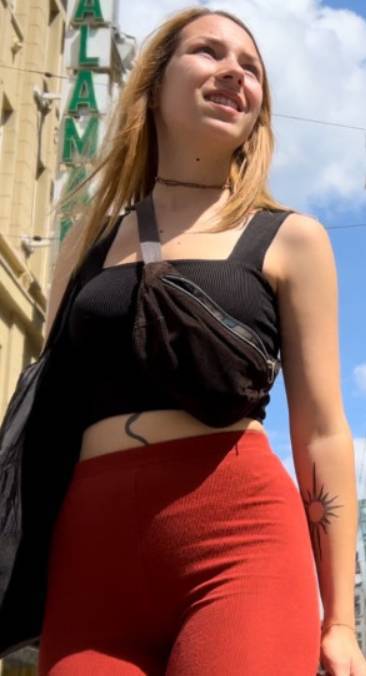 Red Leggings Blonde Candid Ass