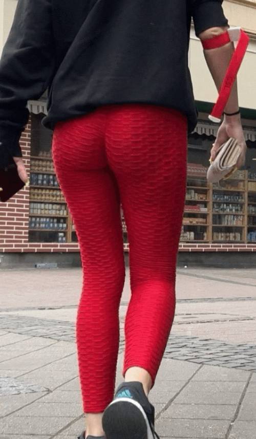 Red Leggings Hottie Candid Ass