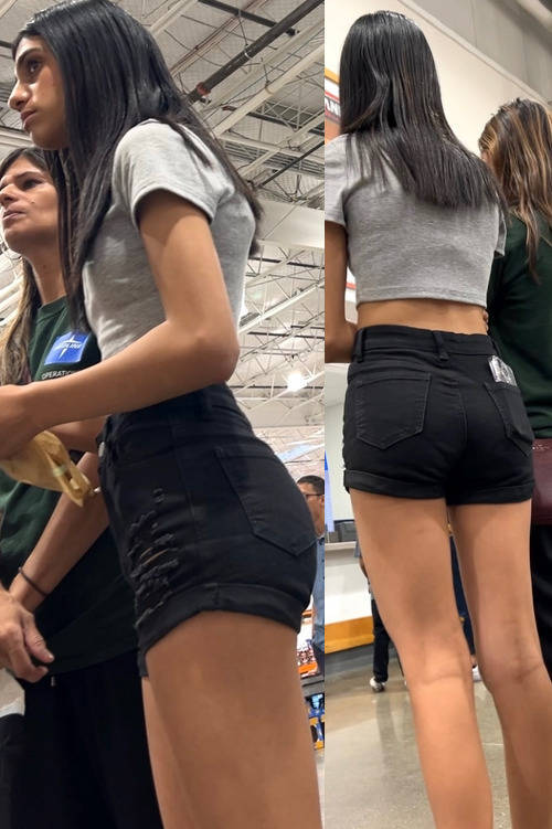 Hot Brunette Teen In Black Shorts