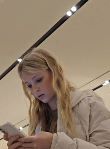 Cute Face Teen Daugther In Black Leggings