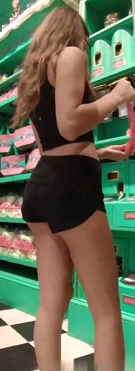 Nerdy JB Teen In Black Shorts Bending Over