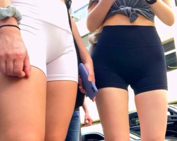 Two Hot Asians In Shorts Showing Off Ass and Cameltoe