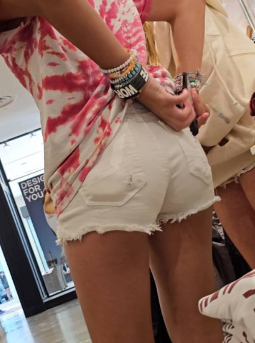 Petite Ass JB Teen In White Shorts