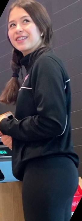 Brace Face Teen In Black Leggings