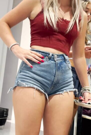 Cheeky Blonde Teen In Shorts With Friends